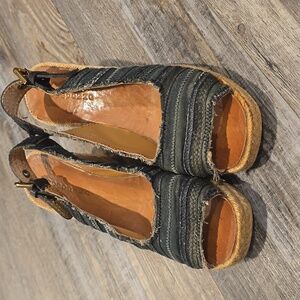 APEPAZZA Open Toe‎ Sling-Back Leather Woven Striped Wedge Sandal  Size 10